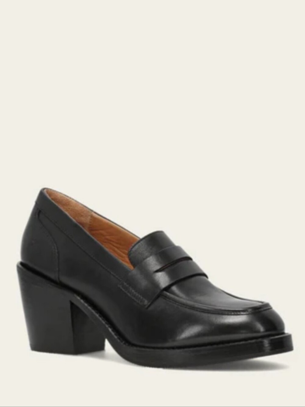FRYE Rylee Loafer Leather Black Heeled Penny Block Minimalist Dustbag New 11